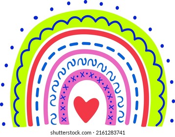 Vector illustration of a rainbow in bright colors.  Striped rainbow in neon colors. Simple vector illustration for children, magazines, advertising, logo, mobile applications, advertising.