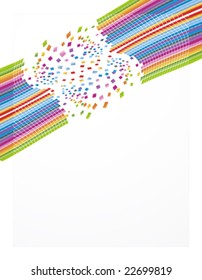 Vector illustration of a rainbow business sheet design background with slick gradient, falling bricks concept.