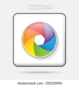 Vector illustration of rainbow camera shutter , isolated on white background