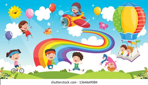 Vector Illustration Of Rainbow Children