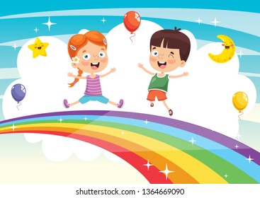 Vector Illustration Of Rainbow Children