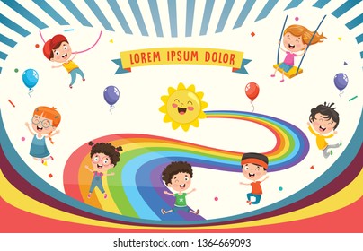 Vector Illustration Of Rainbow Children