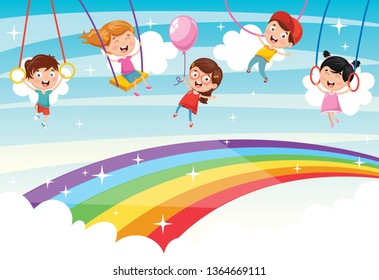 Vector Illustration Of Rainbow Children
