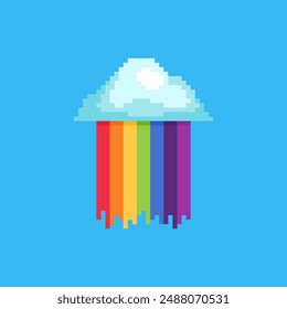 Vector Illustration of rainbow cloud with Pixel Art Design, perfect for game assets themed designs