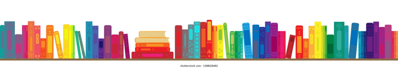 vector illustration of rainbow color books in line horizontal design for library or bookstore