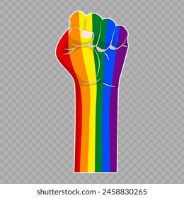 Vector illustration of rainbow color fist hand on transparent background