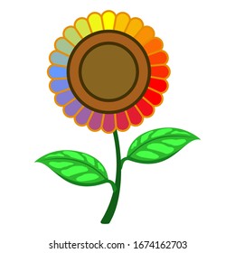 Vector illustration of rainbow color sunflower in a flat style on a white background.