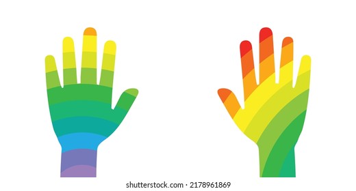 vector illustration of rainbow colored hands for pride week and LGBT community  