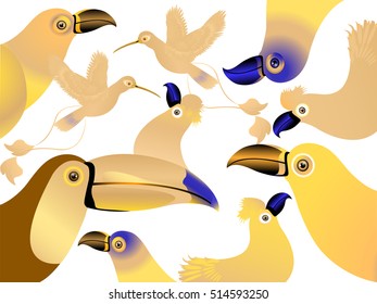 Vector illustration of rainbow colored tropical birds for your design