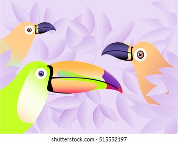 Vector illustration of rainbow colored tropical birds for your design