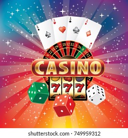 vector illustration of rainbow colors burst with casino gambling icons