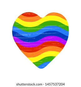 Vector illustration with rainbow colors heart on a white background, artistic, textured. Postcard template for International Day Against Homophobia design.
