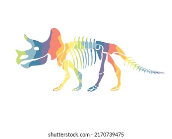 Vector illustration with rainbow dinosaur skeleton isolated on a white background. Original design with dinosaur for children. Print for T-shirts, textiles, wrapping papers, webb.