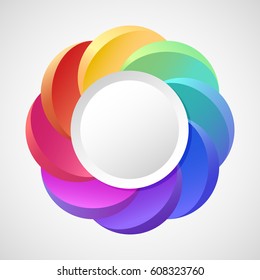 Vector illustration of rainbow flower logo. Abstract design isolated on white background with place for text in center.