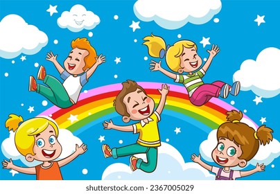 vector illustration of Rainbow and fun kids colorful cartoon