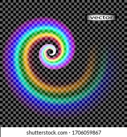 Vector illustration rainbow funnel a spiral twists out of bright multicolored light transparent and shining