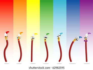 Vector illustration of rainbow and funny paintbrushes