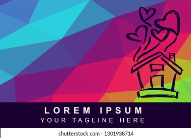Vector Illustration Rainbow Geometric Polygon of House Home. Background Template or Layout for Graphic Design.