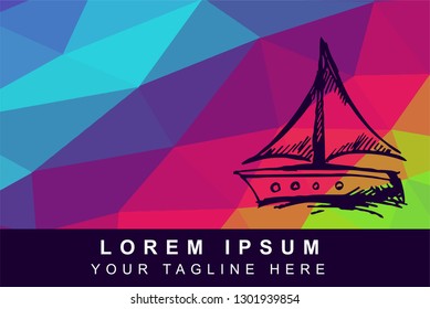 Vector Illustration Rainbow Geometric Polygon of Boat and Ship. Background Template or Layout for Graphic Design.