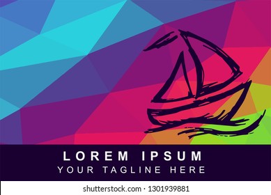 Vector Illustration Rainbow Geometric Polygon of Boat and Ship. Background Template or Layout for Graphic Design.