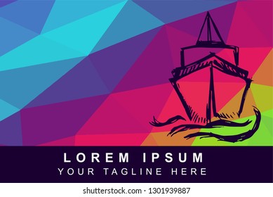 Vector Illustration Rainbow Geometric Polygon of Boat and Ship. Background Template or Layout for Graphic Design.