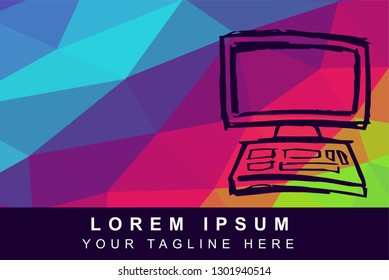 Vector Illustration Rainbow Geometric Polygon of Computer or Laptop. Background Template or Layout for Graphic Design.