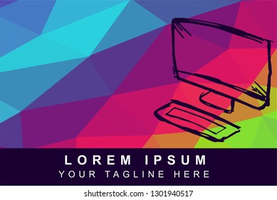 Vector Illustration Rainbow Geometric Polygon of Computer or Laptop. Background Template or Layout for Graphic Design.