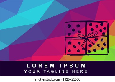 Vector Illustration Rainbow Geometric Polygon of Gift for Christmas, Birthday and Holiday. Background Template or Layout for Graphic Design.