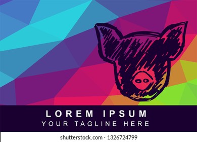 Vector Illustration Rainbow Geometric Polygon of Pig Animal. Background Template or Layout for Graphic Design.