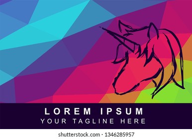 Vector Illustration Rainbow Geometric Polygon of Unicorn Horse. Background Template or Layout for Graphic Design. 