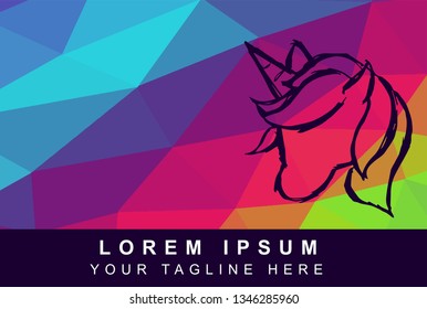 Vector Illustration Rainbow Geometric Polygon of Unicorn Horse. Background Template or Layout for Graphic Design. 