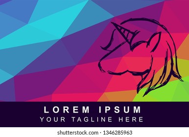 Vector Illustration Rainbow Geometric Polygon of Unicorn Horse. Background Template or Layout for Graphic Design. 