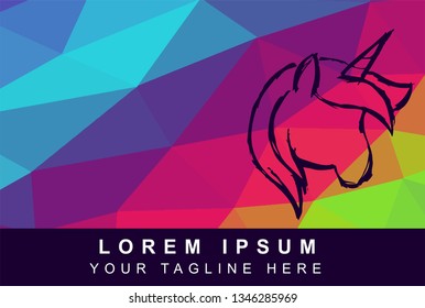 Vector Illustration Rainbow Geometric Polygon of Unicorn Horse. Background Template or Layout for Graphic Design. 