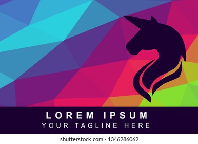 Vector Illustration Rainbow Geometric Polygon of Unicorn Horse. Background Template or Layout for Graphic Design. 