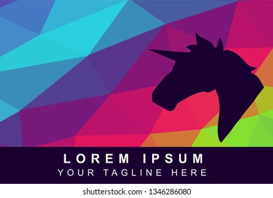 Vector Illustration Rainbow Geometric Polygon of Unicorn Horse. Background Template or Layout for Graphic Design. 