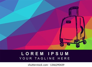 Vector Illustration Rainbow Geometric Polygon of Travel or School Bag. Background Template or Layout for Graphic Design. 