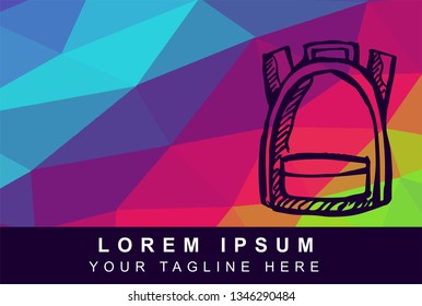Vector Illustration Rainbow Geometric Polygon of Travel or School Bag. Background Template or Layout for Graphic Design. 