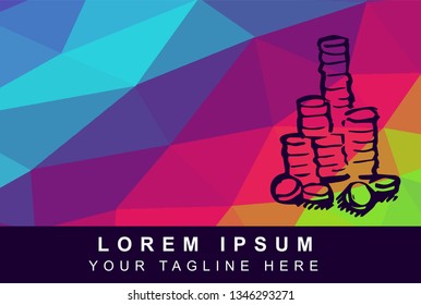 Vector Illustration Rainbow Geometric Polygon of Dollar Coins and Bills. Background Template or Layout for Graphic Design. 
