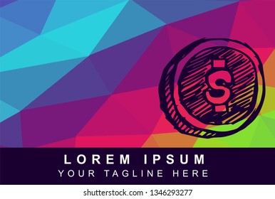 Vector Illustration Rainbow Geometric Polygon of Dollar Coins and Bills. Background Template or Layout for Graphic Design. 