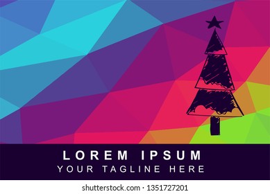 Vector Illustration Rainbow Geometric Polygon of Christmas Tree. Background Template or Layout for Graphic Design.