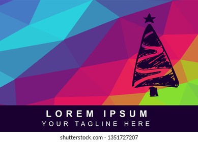 Vector Illustration Rainbow Geometric Polygon of Christmas Tree. Background Template or Layout for Graphic Design.