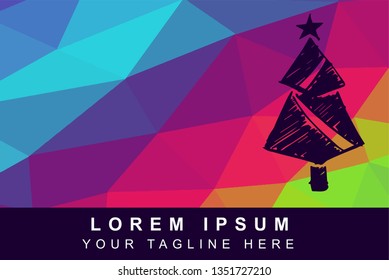 Vector Illustration Rainbow Geometric Polygon of Christmas Tree. Background Template or Layout for Graphic Design.