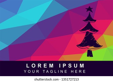 Vector Illustration Rainbow Geometric Polygon of Christmas Tree. Background Template or Layout for Graphic Design.