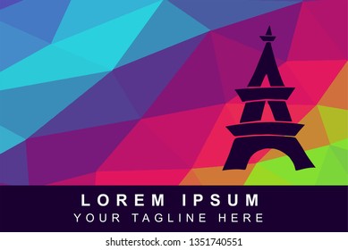 Vector Illustration Rainbow Geometric Polygon of Paris Eiffel Tower Icon. Background Template or Layout for Graphic Design.
