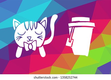 Vector Illustration of Rainbow Geometric and Polygon with Cat Animal and Coffee Drinks. Graphic Design in Set, Collection, Template, Layout and Background.