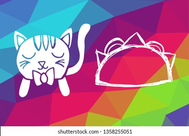 Vector Illustration of Rainbow Geometric and Polygon with Cat Animal and Tacos Food. Graphic Design in Set, Collection, Template, Layout and Background.