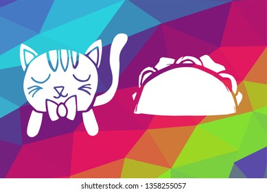 Vector Illustration of Rainbow Geometric and Polygon with Cat Animal and Tacos Food. Graphic Design in Set, Collection, Template, Layout and Background.
