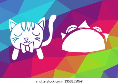 Vector Illustration of Rainbow Geometric and Polygon with Cat Animal and Tacos Food. Graphic Design in Set, Collection, Template, Layout and Background.
