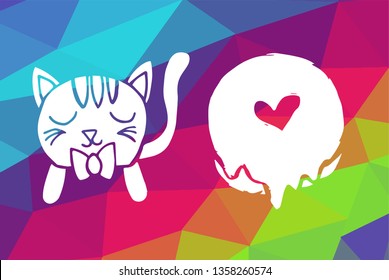 Vector Illustration of Rainbow Geometric and Polygon with Cat Animal and Donut Food. Graphic Design in Set, Collection, Template, Layout and Background.