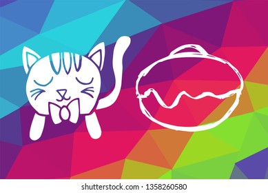 Vector Illustration of Rainbow Geometric and Polygon with Cat Animal and Donut Food. Graphic Design in Set, Collection, Template, Layout and Background.